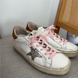 Golden Goose White and Pink Sneakers with Silver Star